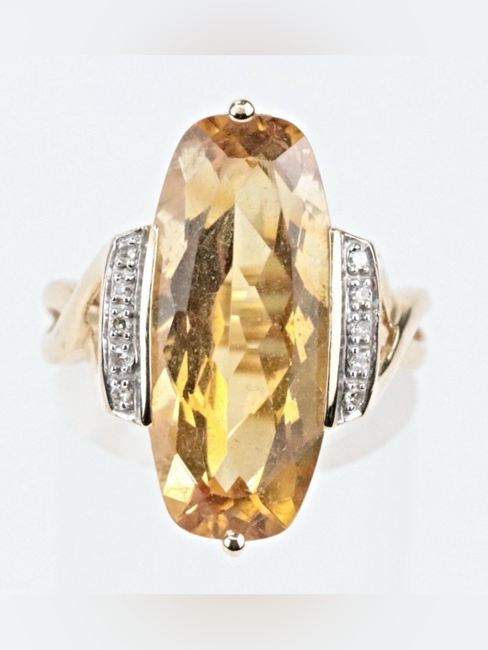 Vintage 14K Yellow Gold Diamond & Citrine Elongated Ring